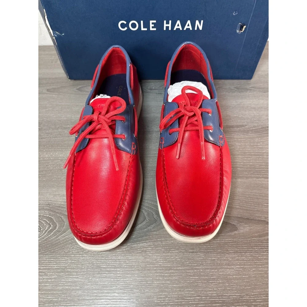 Cole Haan Cornel 2-Eye Boat Shoes Red Blue Leather C32581 Mens 10.5 M